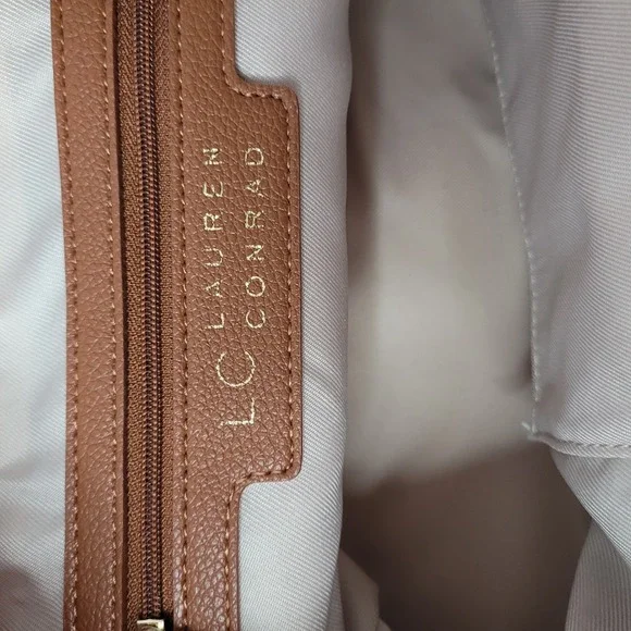 LC Lauren Conrad Cognac Brown Pebbled Faux Leather Bow Satchel Crossbody Bag - Picture 2 of 5